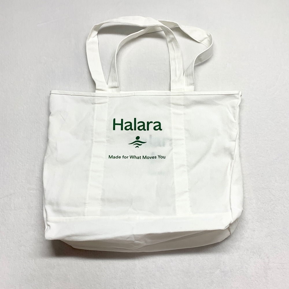 Halara Logo Canvas Tote Bag Womens Size OS White Green Gym Reusable Cotton Large